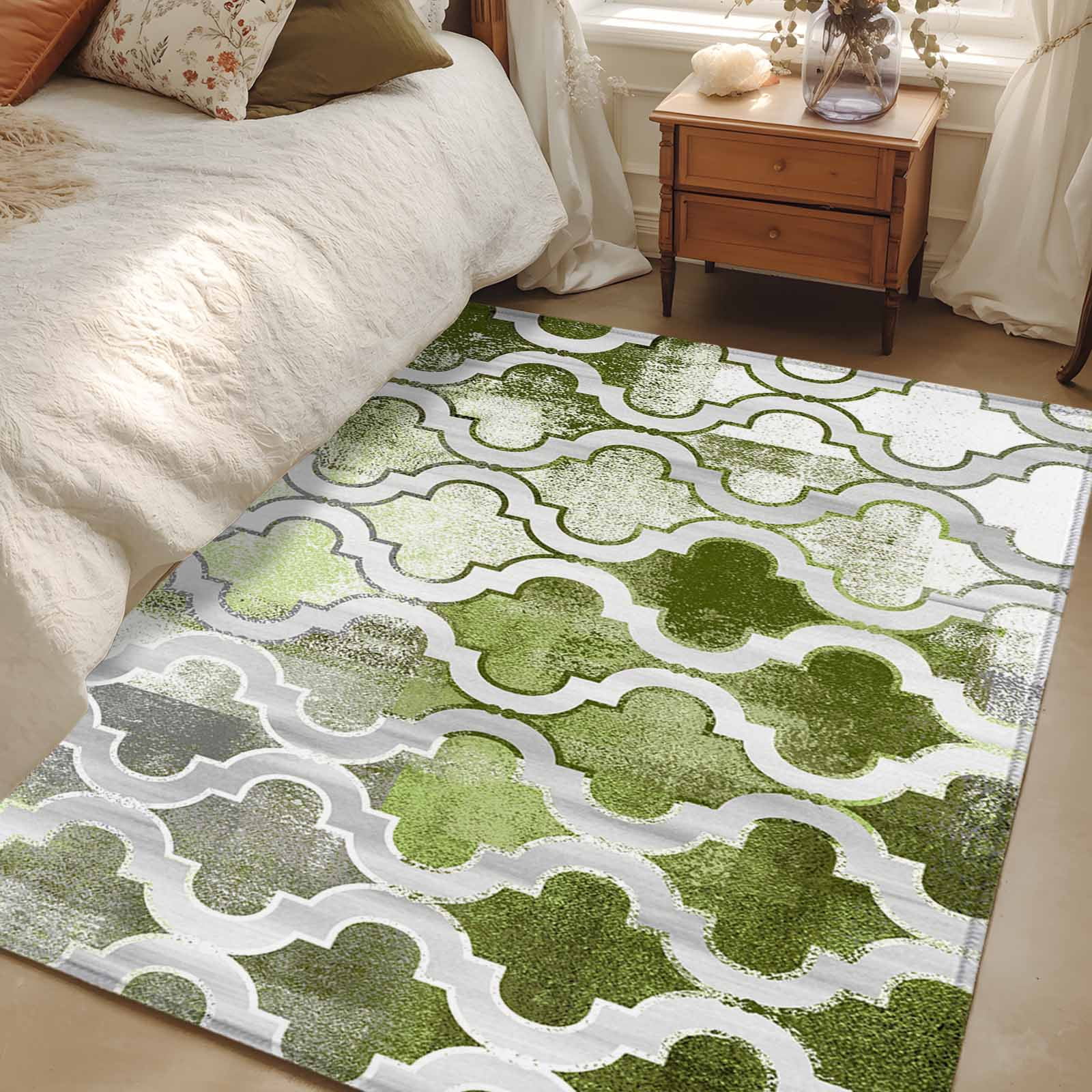 3x5 Sage Green Morocco Area Rug for Bedroom, Washable Non Slip Low Pile ...