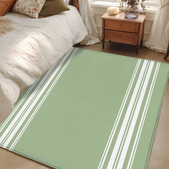 3x5 Sage Green Striped Area Rug for Bedroom, Washable Non Slip Low Pile ...