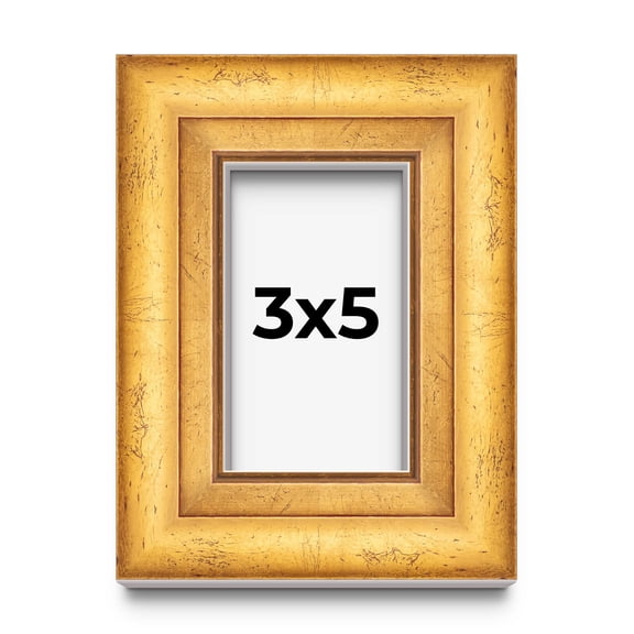 3x5 Shadow Box 1.75" Deep Gold Picture Frame - UV Acrylic, Backing, Hanging Hardware