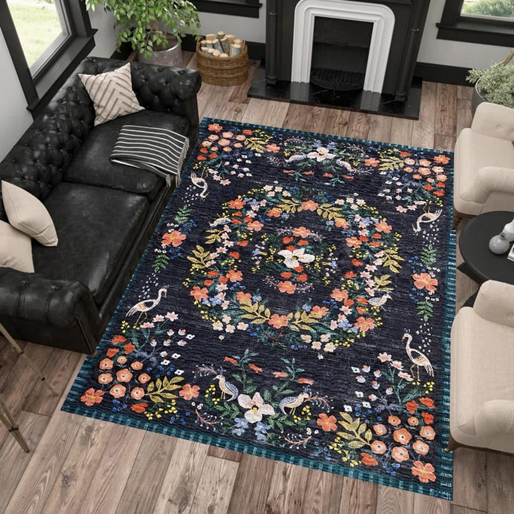 3x5 Small Traditional Vintage Floral Oriental Area Rug Navy Red ...
