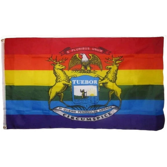 3x5 State of Michigan Rainbow Polyester Flag