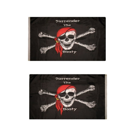 3x5 Surrender the Booty Pirate Double Sided 210D Nylon Flag Gift Set