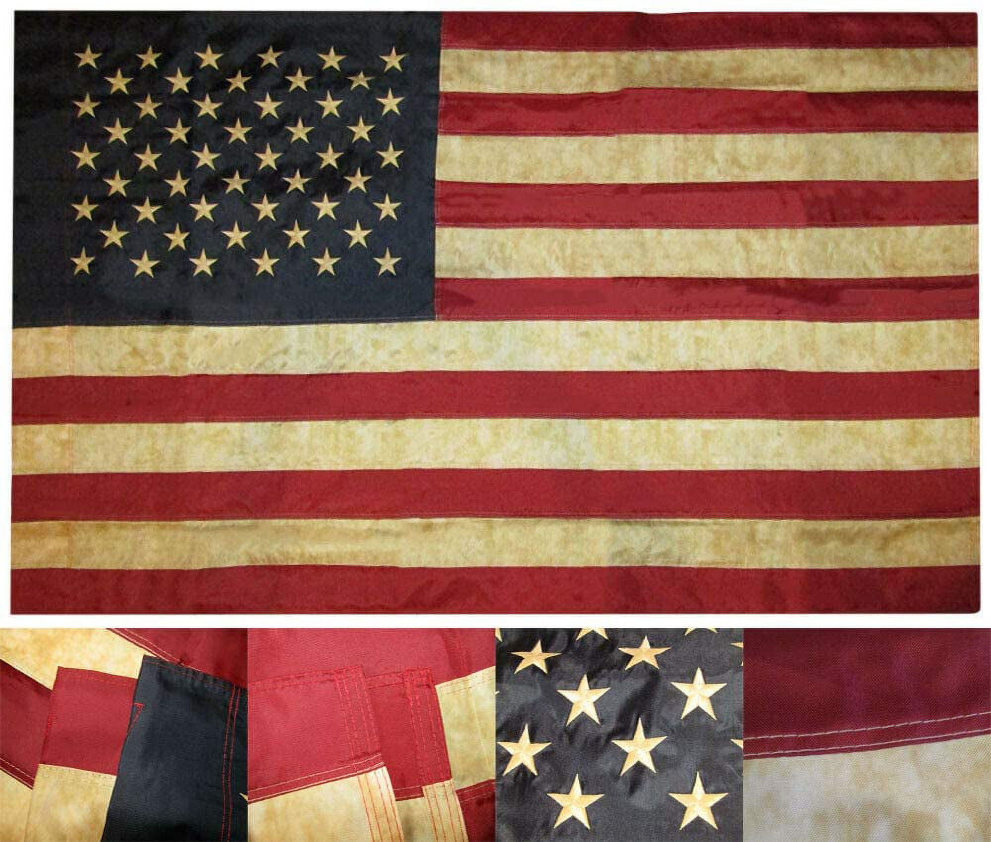 3x5 Tea Stained USA 50 Star Premium 3'x5' 330D Nylon Embroidered Sleeve Flag