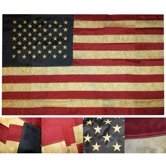 3x5 Tea Stained USA 50 Star Premium 3'x5' 330D Nylon Embroidered Sleeve Flag