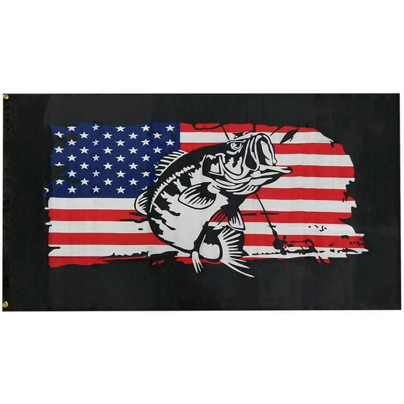 3x5 USA American Bass Fish Blackout 100D Woven Poly Flag Banner