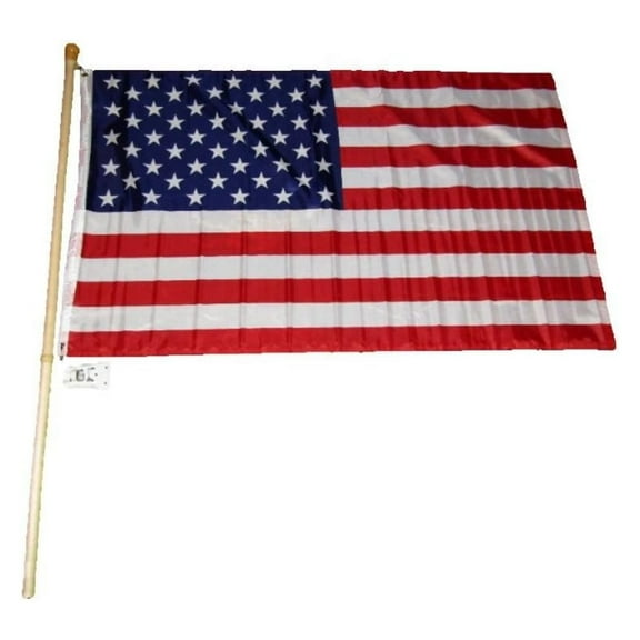 3x5 USA American Flag with 5 Foot Wooden Flag Pole Kit Wall Mount Bracket