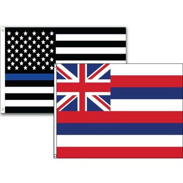 3x5 USA American Flag & Police Thin Blue Line Flag Set | 100D Polyester 3'x5'