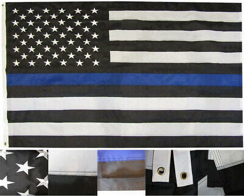 3x5 USA Police Memorial Thin Blue Line 3'x5' 210D Nylon Embroidered Flag (RUF)