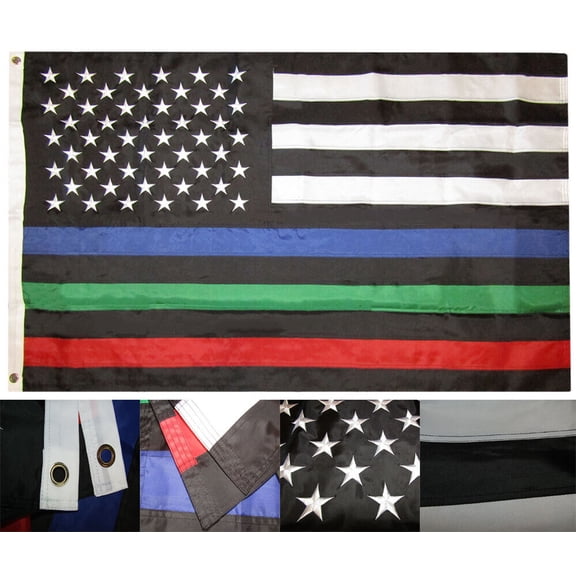 3x5 USA Thin Red Blue Green Line Flag Grommets Police Fire Military Embroidered