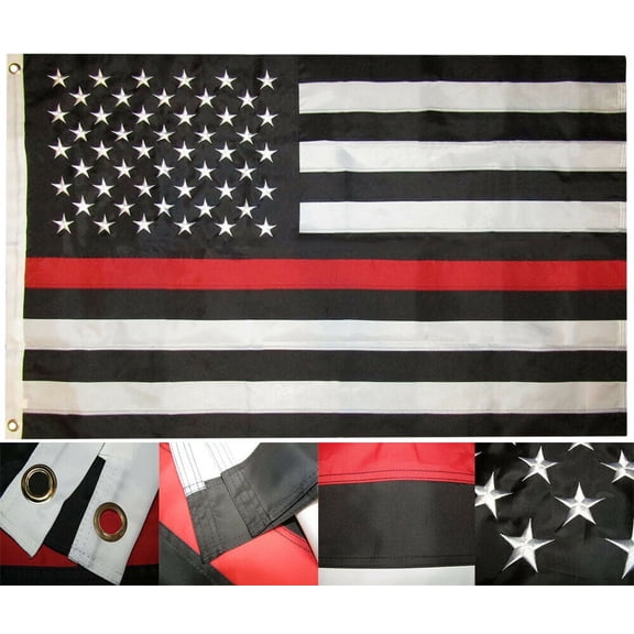 3x5 USA Thin Red Line Fire Dept Nylon 210D Embroidered 5x3 Flag (RAM)