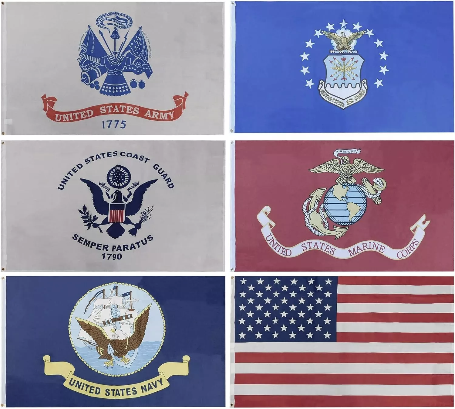 3x5 United States Military 6 Flag Boxed Set 100D Polyester Nylon