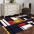 thumbnail image 1 of 3x5 Washable Area Rug, Abstract Geometric Non-Slip Rectangle Rug for Living Room Bedroom, Blue Orange Red Blocks Indoor Low Pile Floor Mat for Home Decor, 1 of 9