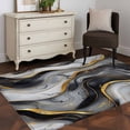 thumbnail image 1 of 3x5 Washable Area Rug, Abstract Marble Non-Slip Rectangle Rug for Living Room Bedroom, Gold Texture Modern Black Simple Style Indoor Low Pile Floor Mat for Home Decor, 1 of 9
