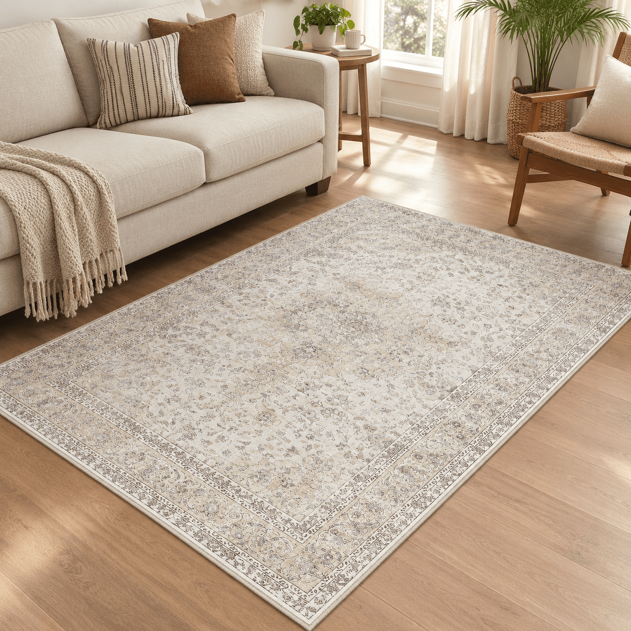 3x5 Washable Area Rug Beige Grey Non Slip Vintcarpet - Walmart.com