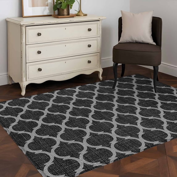 3x5 Washable Area Rug, Black Plaid Non-Slip Rectangle Rug for Living Room Bedroom, Retro Country Moroccan National Geometrical Plaid Indoor Low Pile Floor Mat for Home Decor