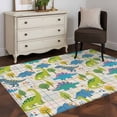 thumbnail image 1 of 3x5 Washable Area Rug, Children's Day Non-Slip Rectangle Rug for Living Room Bedroom, Cartoon Green Dinosaurs Geometric Tree Beige Plaid Indoor Low Pile Floor Mat for Home Decor, 1 of 9