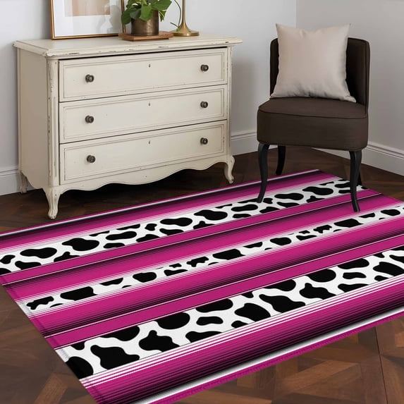 3x5 Washable Area Rug, Mexico Cow Non-Slip Rectangle Rug for Living Room Bedroom, Grain Rose Red Indoor Low Pile Floor Mat for Home Decor