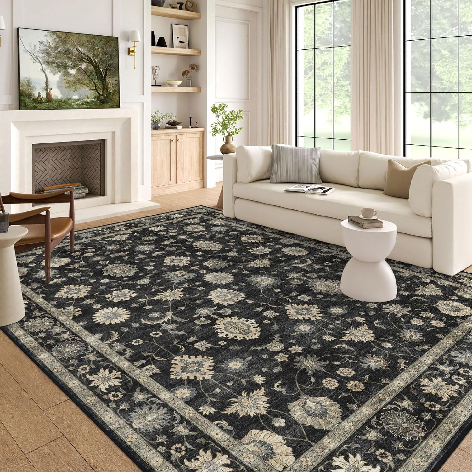 3x5 Washable Area Rug - Small Entryway Rug Non-Slip Charcoal Black ...