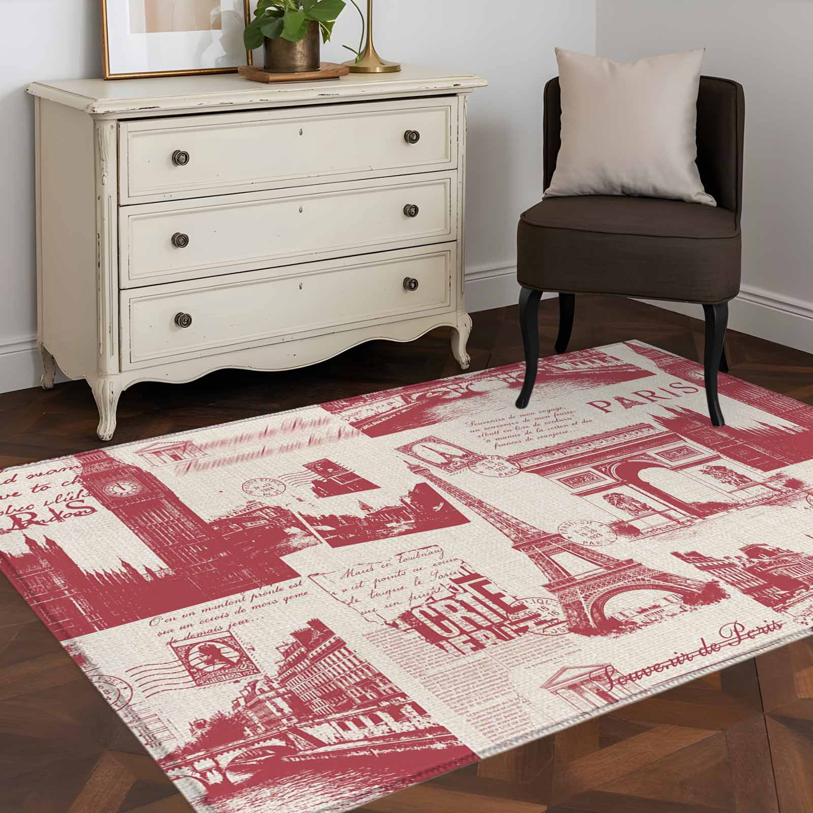 3x5 Washable Area Rug, Vintage Art Non-Slip Rectangle Rug for Living ...