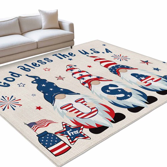 3x5 Washable Area Rugs,Independence Day Gnome Red Stripe Star USA Flag Non-Slip Ultra Soft Rug Large Indoor Carpet,Pentagram Floor Rugs for Home Living Room Bedroom Dining Room Office