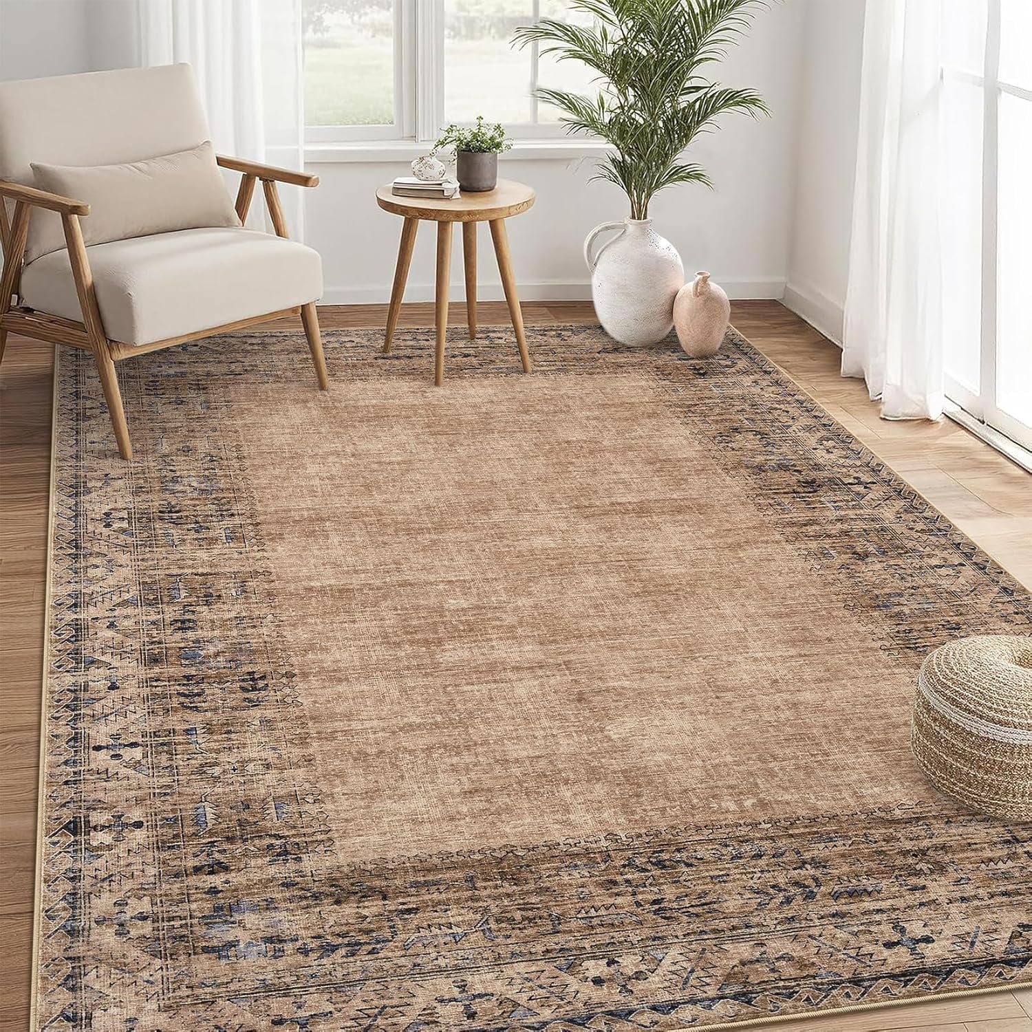 3x5 Washable Bedroom Rug, Vintage Border, Stain-Resistant, Small Throw ...