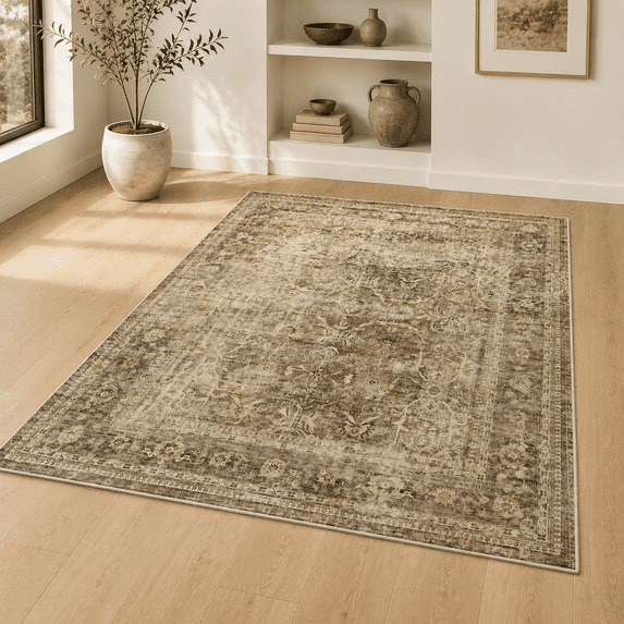 Neutral Colored Rug 3x5 Washable Brown Neutral Vintretro Area Rug For Entryway - Walmart.com
