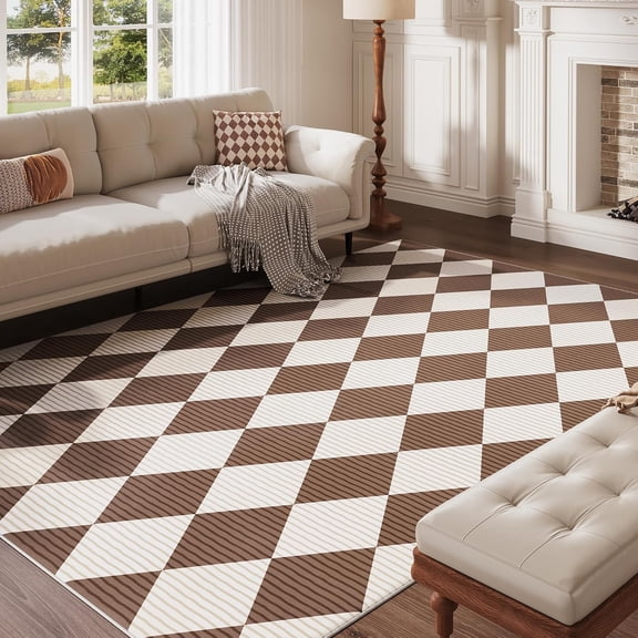 3x5 Washable Checkered Rugs for Bedroom, Black and Beige Area Rug for Living Room, Geometric Faux Wool Carpet for Kids, Girls, Boys Playroom, Dorm, Nursery, Dining Room, Kitchen, Non Slip