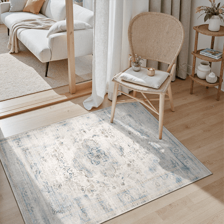3x5 Washable Rug, Non Slip Abstract Area Rugs for Entryway, Kitchen, Bedroom, Laundry, Bathroom -Blue