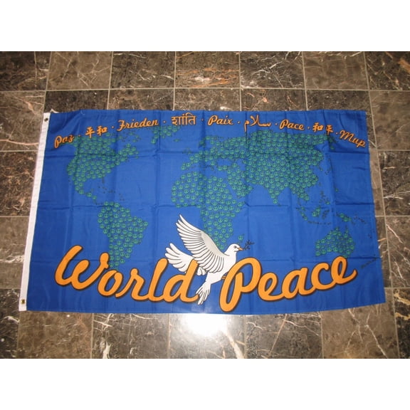 3x5 World Peace Sign Earth Globe Dove blue flag 3'x5' house banner grommets