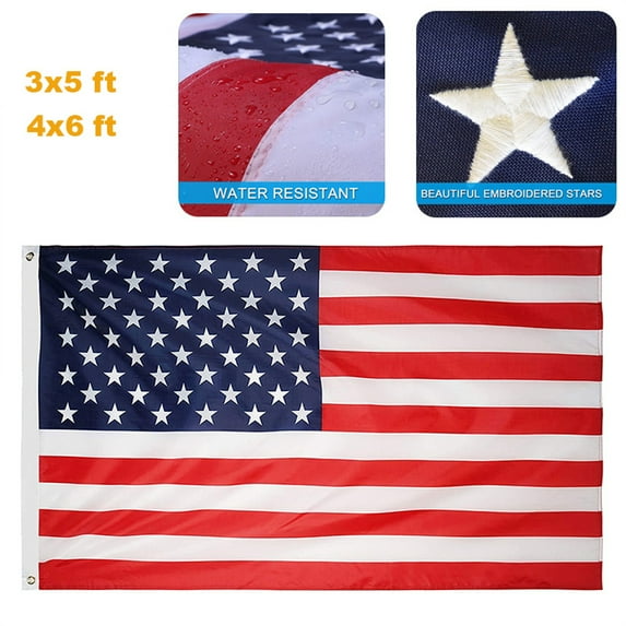 3x5 ft American US Flag Durable Polyester USA Flag with White Embroidered Stars and Brass Grommets,Red and Blue