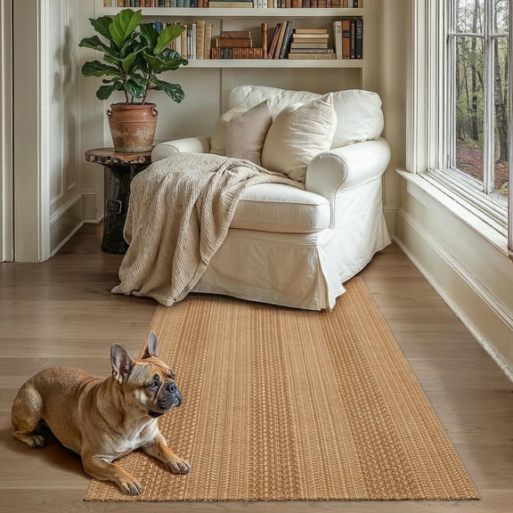MatEssenz Area Rug 3x5, Boho Small Living Room Rug, Machine Washable Non-Slip Woven Rug for Bedroom Nursery Office, Vintage Geometric Indoor Accent Rug, Light Taupe Brown
