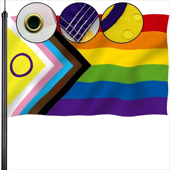 3x5 ft Intersex Progress Pride Flag for Outdoor, Inclusive LGBTQ Rainbow Banner with Brass Grommets, UV Fade Resistant,Sewn Stripes with Embroidered Circle