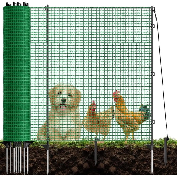 3x50 FT Temporary Fence for Backyard,Temporary Fence with with 9 Fiberglass Posts,Windbreak Rope,Ground Peg,Plastic Garden Fence,Safety Barrier Fence Roll for Backyard Outdoor Protect