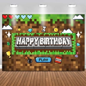 3x5FT Pixel Birthday Party Decorations Video Game Banner for Miner Birthday Party Backdrop Photo Background Wall Decor Mining Party Supplies