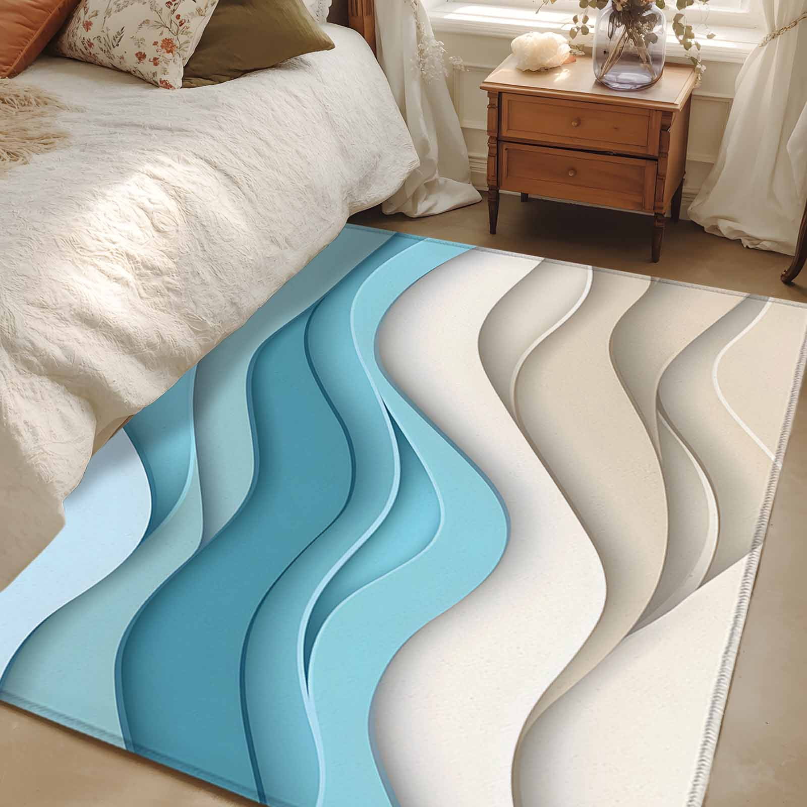 3x5Ft Area Rugs Aqua Beige Ombre Non-Skid Rubber Backing Large ...