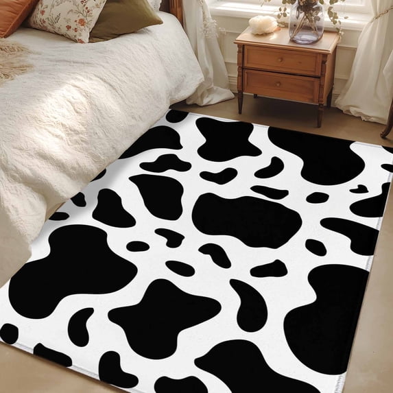 3x5Ft Area Rugs Black and White Non-Skid Rubber Backing Large Rectangle Rugs - Living Room Bedroom Home Office, Farmhouse Cow Black White Indoor Floor Mat Carpets Washable Rug