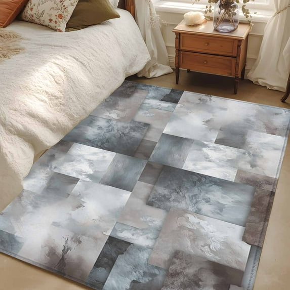 3x5Ft Area Rugs Gray Geometric Non-Skid Rubber Backing Large Rectangle Rugs - Living Room Bedroom Home Office, Modern Abstract Art Block Indoor Floor Mat Carpets Washable Rug