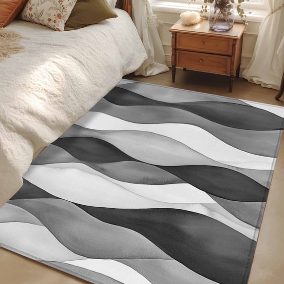 3x5Ft Area Rugs Gray Stripes Non-Skid Rubber Backing Large Rectangle Rugs - Living Room Bedroom Home Office, Vintage Farmhouse Greyish Ripple Pattern Indoor Floor Mat Carpets Washable Rug
