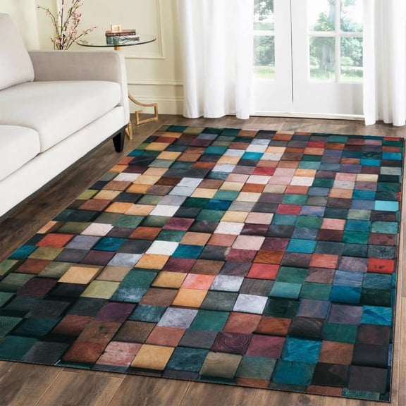 3x5ft Abstract Irregular Pattern Area Rug Fashion Multicolor Art Deco Rug, Non Slip Washable Non-Shedding Foldable Short Pile Carpet For Kids Playroom,Dining,Home,Decor,Office