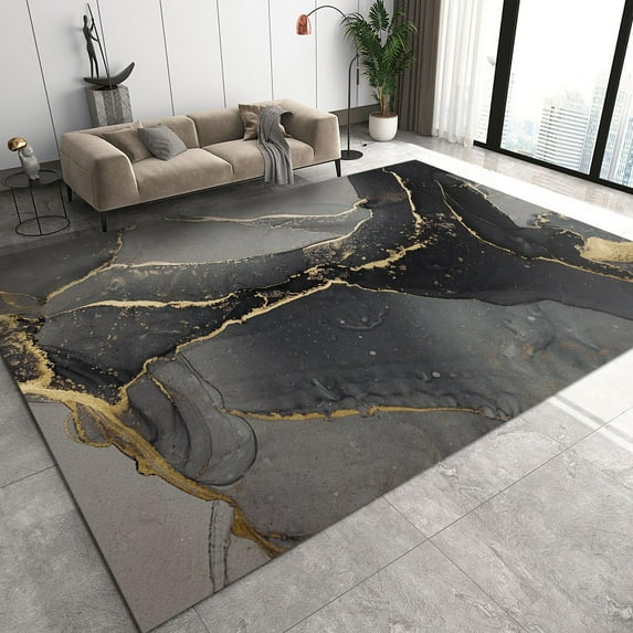 3x5ft Abstract Personalized Art Area Rug, Black And Gray Spliced Bedroom Carpet, Washable Easy To Clean Foldable With Rubber Backing Carpet For Hotel Boy Room Living Room Dorm