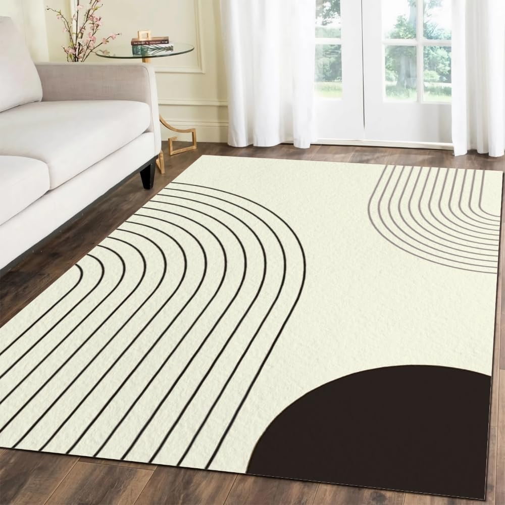 3x5ft Bohemian Area Rug Black Irregular Striped Pattern Art Deco Rug