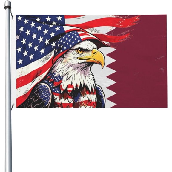3x5ft Double Sided Flag, American Flag With Bald Eagle & Qatar Qatari Classic Flag Flag Combo, 100% Polyester, Digital Direct Print, Easy To Hang For Indoor Outdoor Decoration