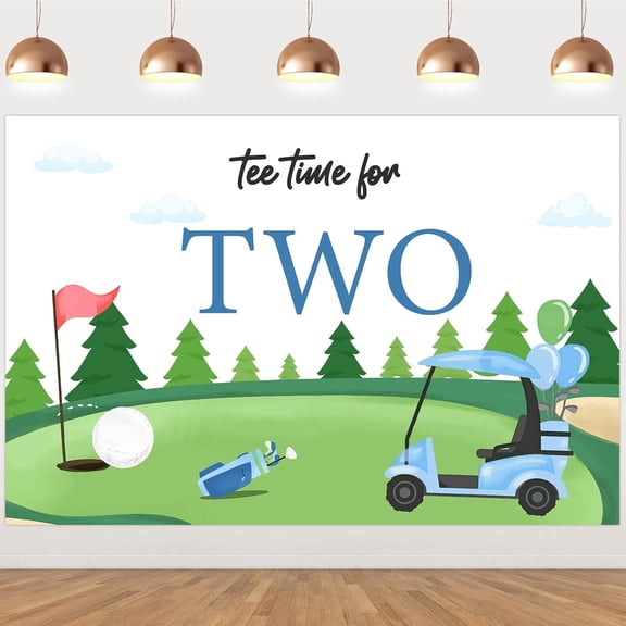 3x5ft Golf Theme 2nd Birthday Backdrop, Green Grass Tee Time for Two Photography Background for Second 2 Year Old Bday Decorations, Sports Party Photo Props Supplies