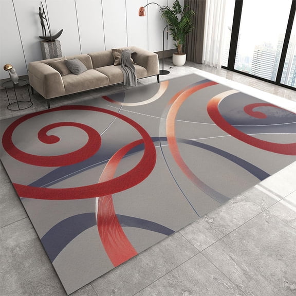 3x5ft Indoor Outdoor Rug,Abstract Gray Black Red Swirls Bedside Rug,Modern Geometric Lines Soft Breathable Non-Slip For Boy Kids Room Living Room Office Study Hotel