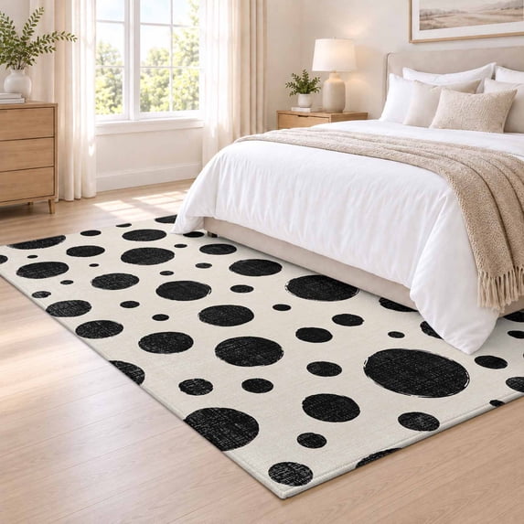 3x5ft Rectangle Area Rug Black Polka Dots Soft Non-Slip Bedside Rug ...
