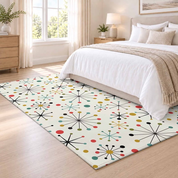 3x5ft Rectangle Area Rug Mid Century Abstract Geometric Soft Non-Slip Bedside Rug Washable Cushioned Carpet Modern Colorful Atomic Low Pile Floor Mat for Living Room Dining Room