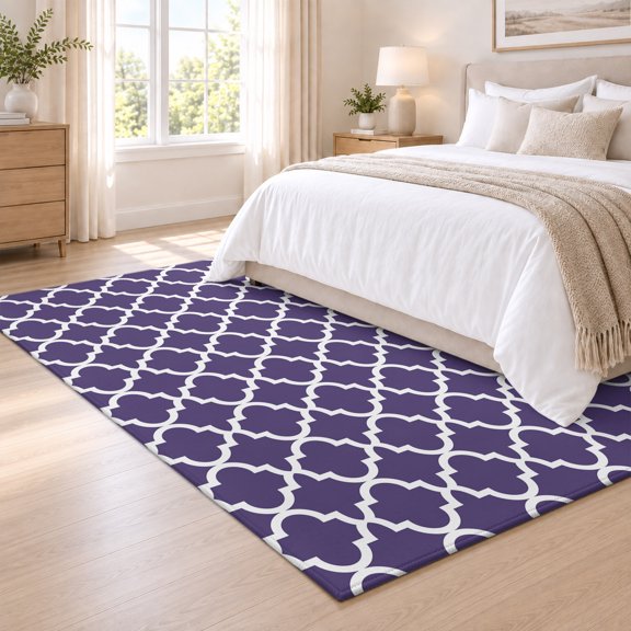 3x5ft Rectangle Area Rug Purple Morocco Pattern Soft Non-Slip Bedside Rug Washable Cushioned Carpet Geometric Tile Lattice Texture Low Pile Floor Mat for Living Room Dining Room