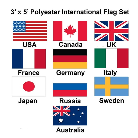 (3x5ft) Set of 10 International Polyester Flags - Set 1