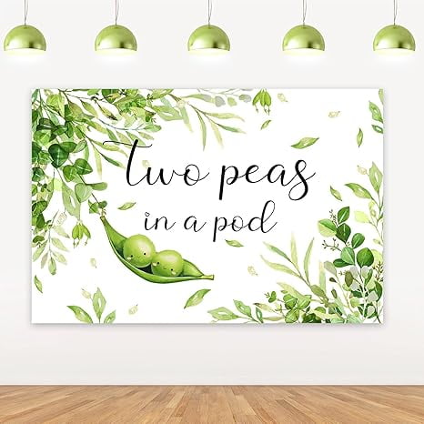 3x5ft Two Peas in a Pod Twins Baby Shower Backdrop, Greenery Oh Babies Photography Background, Sweet Peas Birthday Gender Reveal Pregnancy Announcement Party Supplies