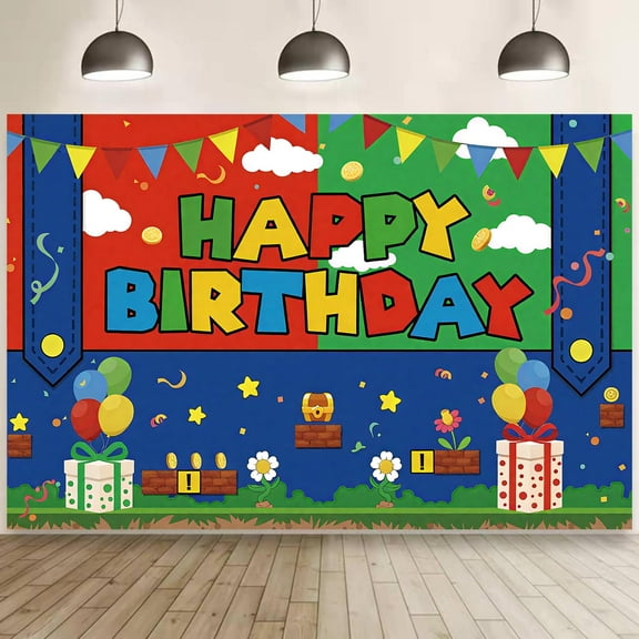 3x5ft Video Game Birthday and Baby Shower Backdrop Super Adventure Cartoon Gold Coin Party Decorations Photo Banner Props for Kids